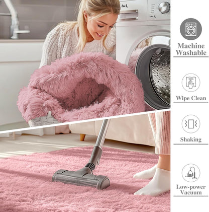 OLANLY Area Rugs - Soft Fluffy Shaggy Indoor Carpet for Living Room & Bedroom | 4x5.9 ft Pale Pink