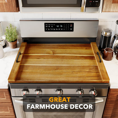 SpaceAid Noodle Board Stove Kitchen Cover with Handles, Top Covers for Gas Burners and Electric Stove, Oven Decor Accessories Wood Tray for Countertop, Natural Acacia