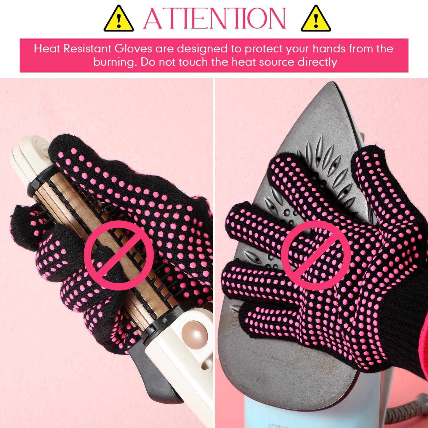 Riyiper 3 Pairs Heat Resistant Gloves for Sublimation, Gloves for Heat Press with Silicone Bumps Applies to Resistant Work, Hair Styling, Universal Fit Size (Pink)