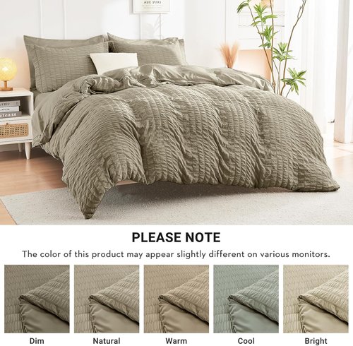 HYMOKEGE Queen Comforter Set - 7-Piece Seersucker Luxury Bedding Set for All Seasons | Includes Comforter, Sheets, Pillowcases & Shams