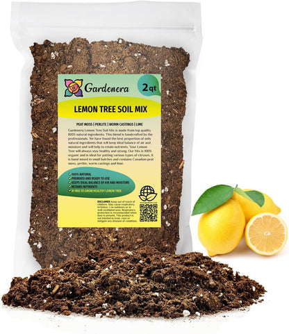 [2 Gardenera's Award-Winning Lemon Tree Soil Mix: The Ideal Choice for Healthy, Productive Citrus Trees - Quart Bag]