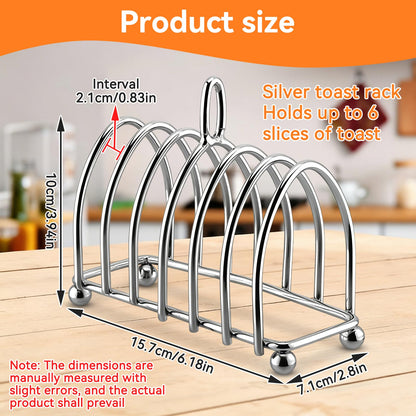 Frdhee Toast Rack English Style, 6 Slice Bread Holder, Stainless Steel Toast Holder Stand with Ball Feet, Vintage British Bread Loaf Grid Cooling Station with Handle for Kitchen Bakeware