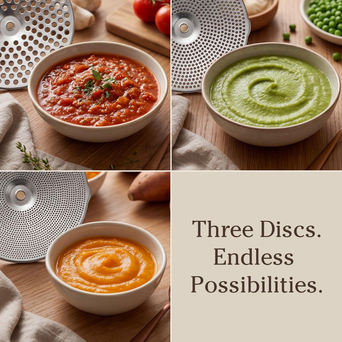 Stainless Steel Food Mill with 3 Discs – Ergonomic Rotary Hand Crank for Tomato Sauce, Applesauce, Baby Food, Mashed Potatoes, Puree & Canning