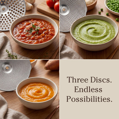 Stainless Steel Food Mill with 3 Discs – Ergonomic Rotary Hand Crank for Tomato Sauce, Applesauce, Baby Food, Mashed Potatoes, Puree & Canning