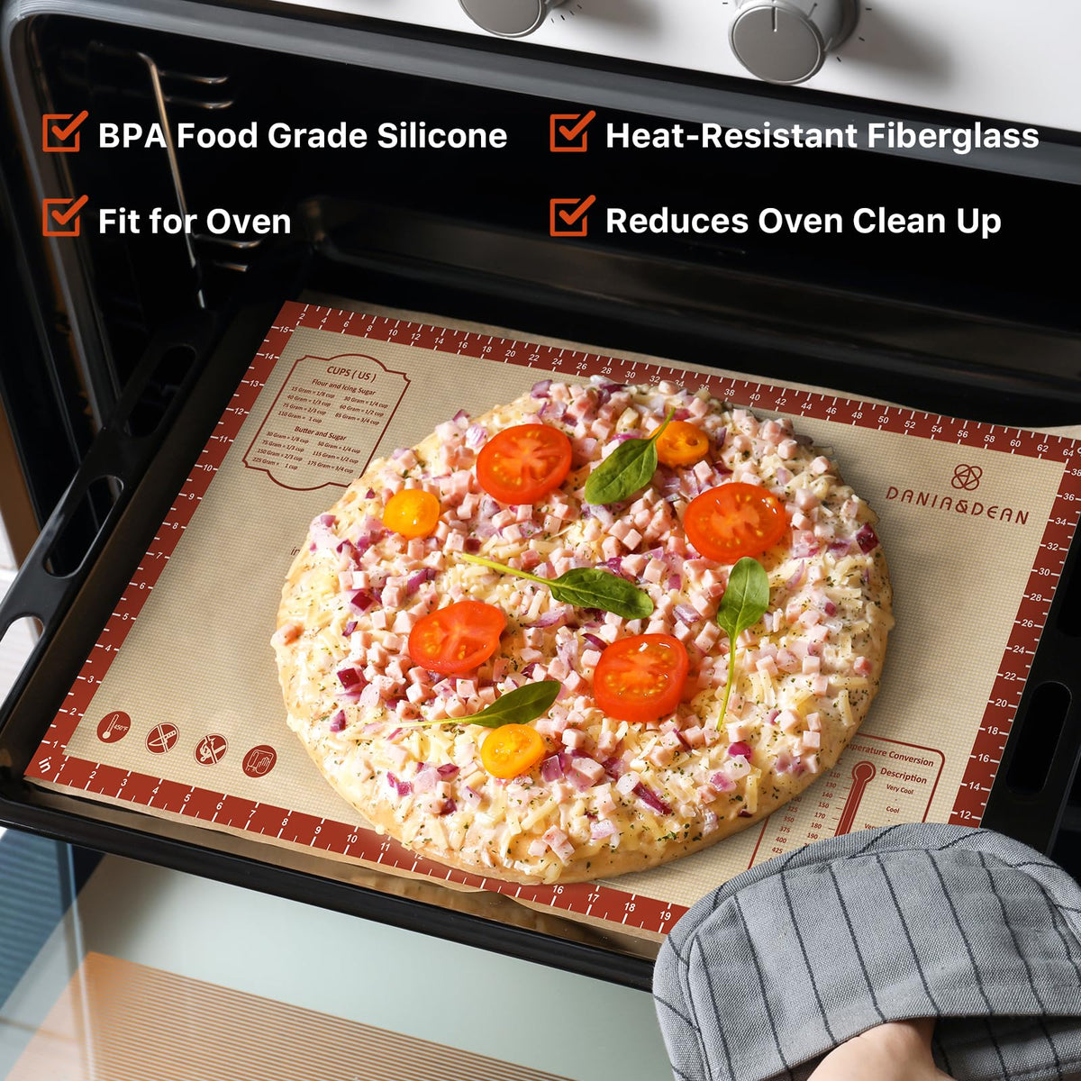 26x16 Inch Extra Thick Silicone Baking Mat with Measurements, Non-slip and Reusable - For Cookies, Bread, Pastry