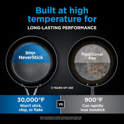 Ninja NeverStick Professional Hard-Anodized 10 Piece Pots & Pans Set, Nonstick Cookware Set, Durable, Oven Safe to 500°F, Slate Grey, C39500