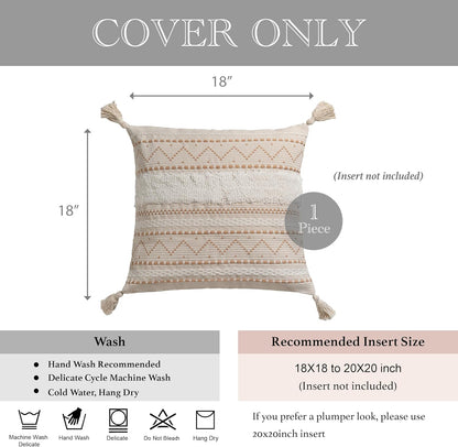 18X18 BlissBlush Throw Pillow Cover, Cream Neutral Beige Square Decorative Cushion Cover, Boho Accent Pillowcase