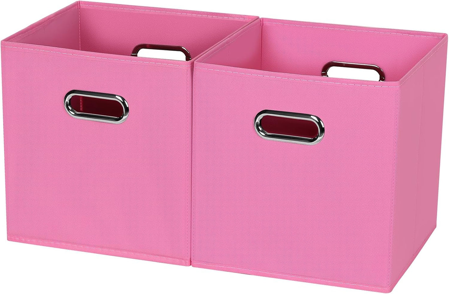 Fabric Storage Bins Cube, 11x11x11 Fabric Cubby Organizer Baskets with Handle, Set of 2 Foldable Storage Boxes (Pink)
