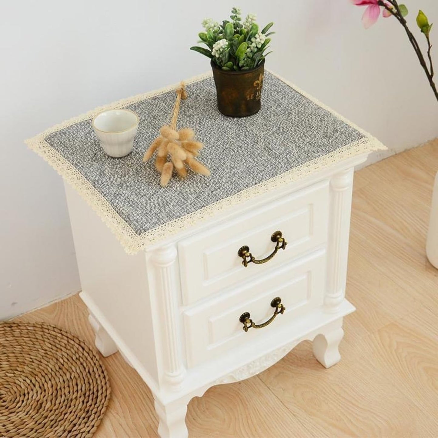 15.75 21.65 Tablecloth Nightstand End Tabletop Dust Cover x Night Stand Table Linen - Grey