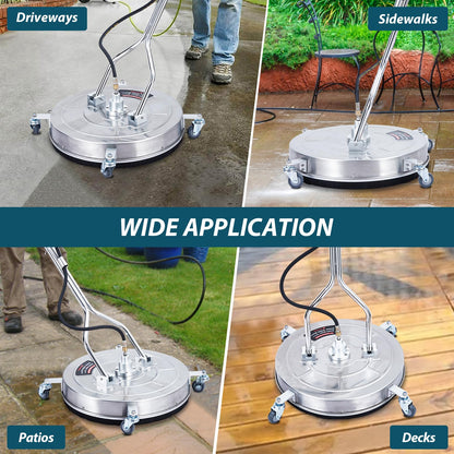 24" Stainless Steel Surface Cleaner for Pressure Washer, 4000 PSI Max Power Washer Attachment with Dual Rotating Nozzles, 4 Wheels, Adjustable Handle for Driveway, Patio, Sidewalk