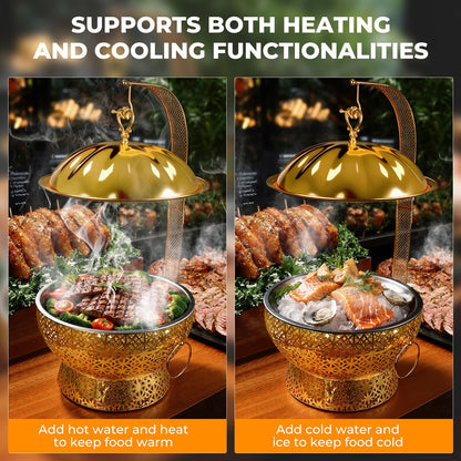 Chafing Dishes Set Gold Stainless Steel, 8 Quart Hollow-Out Buffet Food Warmer, Luxury Catering Warmer for Wedding, Hotel, Party & Christmas (Gold, 4PCS)