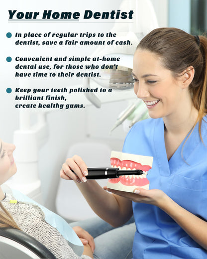 Tooth Polisher, Rechargeable Tooth Whitening Kit for Teeth Cleaning and Whitening, with 3 Tooth Polish Paste and 5 Brush Heads, LED Light, Easy to Use at-Home Personal Dental Care Kit (Black)