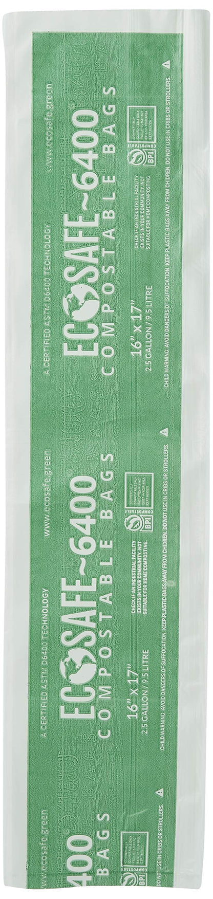 EcoSafe-6400 CP1617-6 Certified Compostable Bag - 16x17” Green Bags for 2.5 Gallon Bin - Extra Strong Leak, Puncture and Tear Resistant Food Scraps Bin Liners, Pack of 90