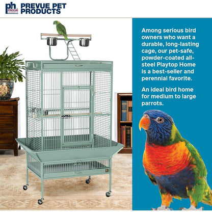 HomeStock Suburban Sophistication Playtop Bird Home with Spacious Design, Durable Materials, Removable Perches Medium/Sage Green