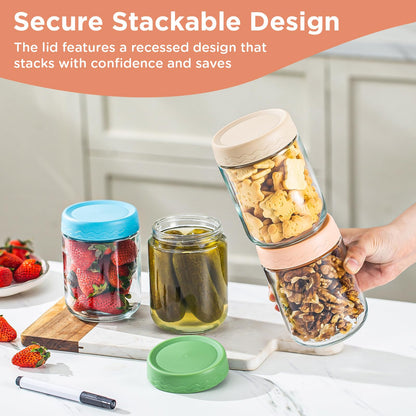 DRKIO 16 Oz Overnight Oats Containers with Lids - 6 Pack Glass Storage Jars with Airtight Lids Wide Mouth Mason Food Jars Great for Meal Prep Salad Chia Pudding Snacks Yogurt Sugar Spice Cereal