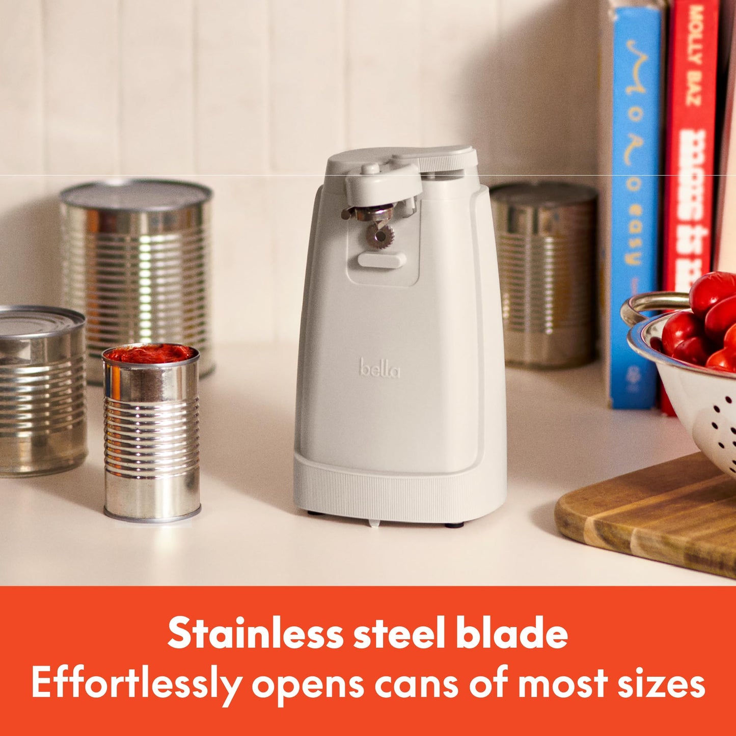bella Electric Can Opener and Knife Sharpener, Multifunctional Jar and Bottle Opener with Removable Cutting Lever and Cord Storage, Stainless Steel Blade, Surf
