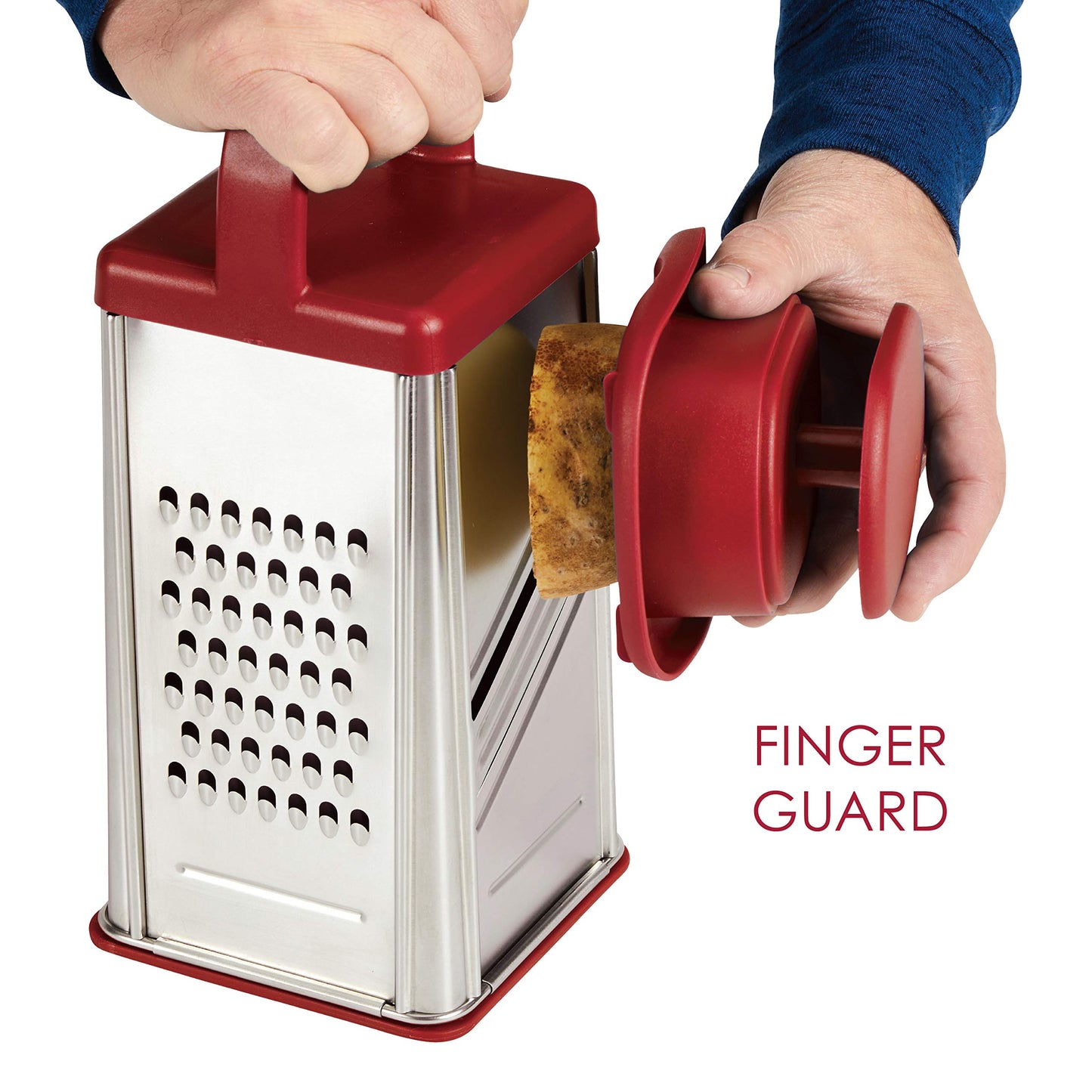 Rachael Ray Tools and Gadgets Stainless Steel Box Grater for Vegetables, Chocolate, Hard Cheeses, and more, Red(9.43 x 8.84 x 8.06 inches)