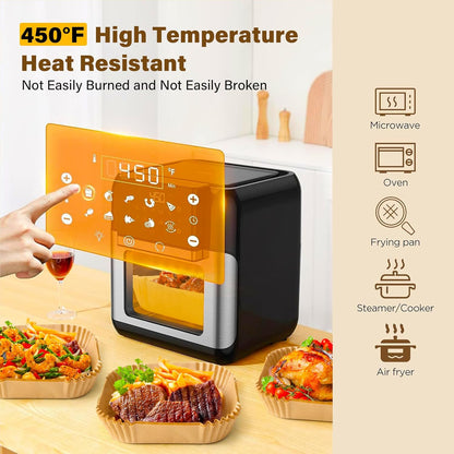 Air Fryer Liners | 125 Pcs Unbleached Non-Stick Parchment Paper | 8 Inch Square for 5-8QT Air Fryers