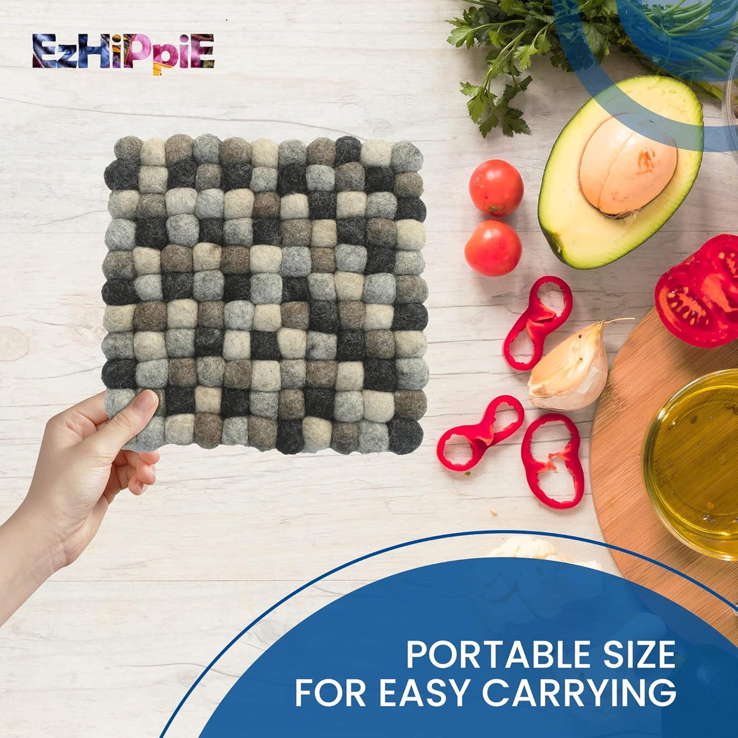 20 CM Woollen Pot Trivet with Heat Resistance, Handmade Non-Slip Pan Holder from Nepal, Absorbent Felt Ball Pad for