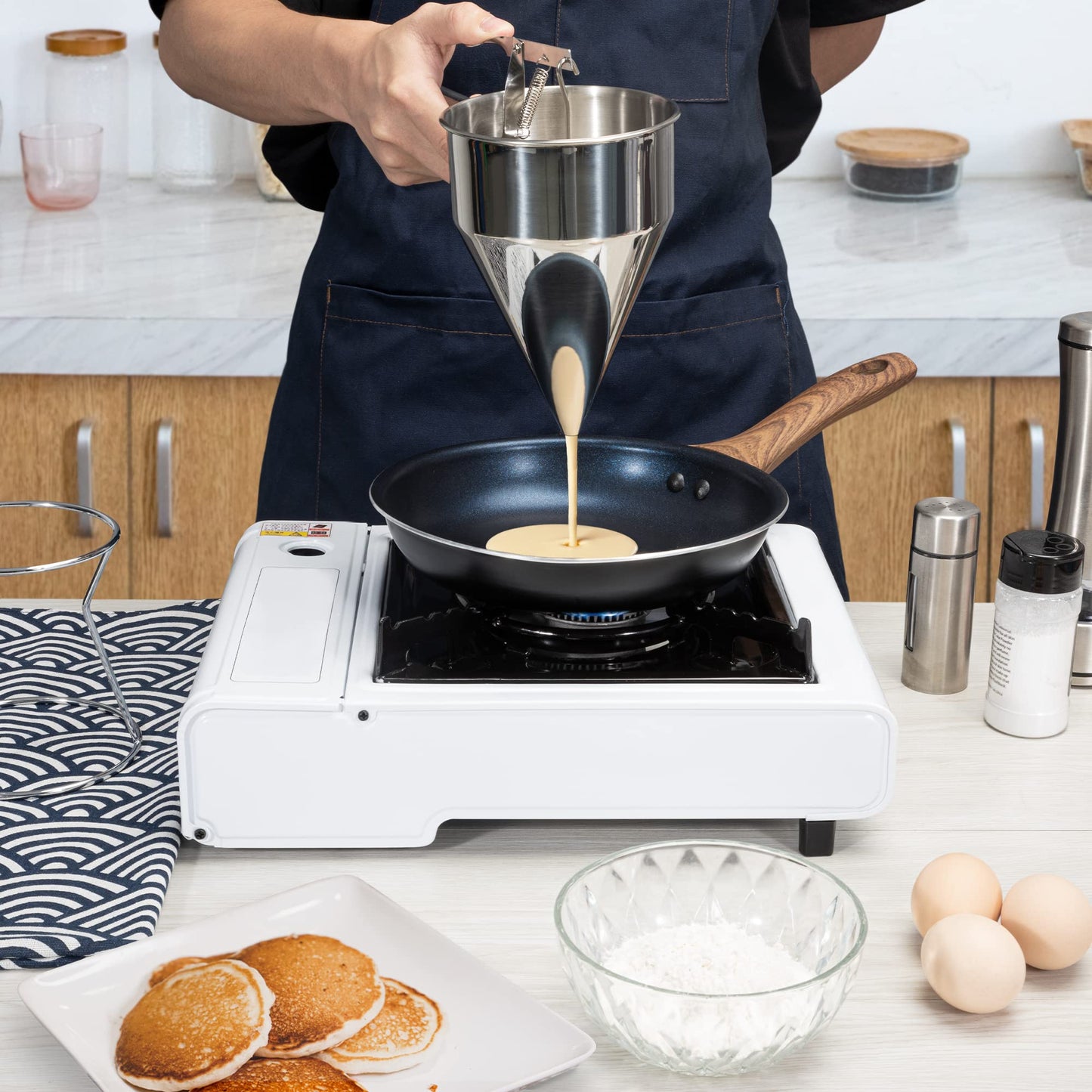 MyLifeUNIT Pancake Batter Dispenser, Stainless Steel Funnel Cake Dispenser with Stand