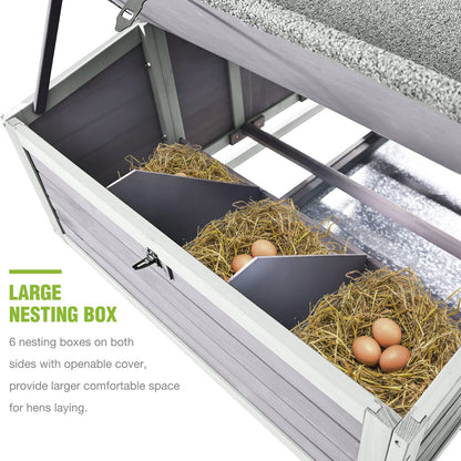 GUTINNEEN Large Chicken Coop on Wheels Mobile Wooden Hen House Weatherproof Duck Poultry Cage 67.3" L for 6-8 Chickens with 6 Nesting Box