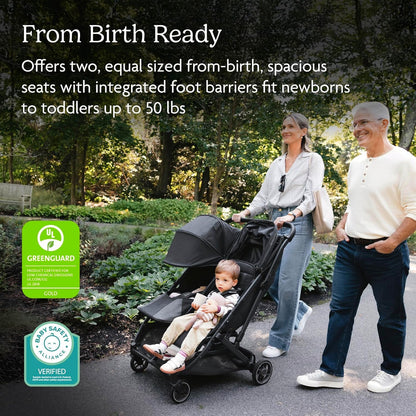 UPPAbaby Minu Duo Side-by-Side Double Stroller - Lightweight + Compact Design for Travel - Easy Fold- from Birth to Toddler - Independent Recline -Ada (Sandstone/Carbon Frame/Chestnut Leather)