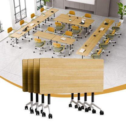 rzoizwko 2Packs Folding Conference Tables on Wheels,55.1 in Mobile Flip Top Meeting Room Table for Office & Training Rooms,Foldable Conference Room Tables Modular Rolling Desk Heavy-Duty Metal Frame
