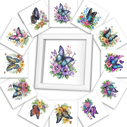 DOZEEZOP 12-Pack Interchangeable Diamond Art Kits for Adults Beginners Teens with Frame, Butterfly & Floral 5D Diamond Paintings with Round Partial Drill, Home Decor DIY Craft Gift (7x7 Inch)