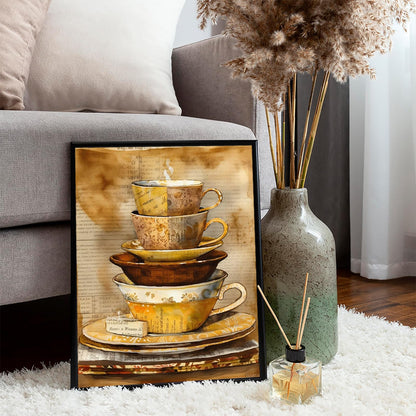 EATUKYIC Coffee Stacked Cups Diamond Art Painting Full Round Drill Embroidery Kit Cross Stitch Diamond Dots Kit Paint of Rhinestones for Set Wall Decor 12x16Inch