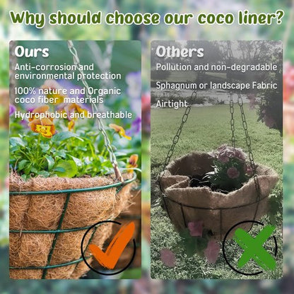 Legigo 8-Inch Coco Liners - 100% Natural Coconut Fiber Replacement for Hanging Baskets | 6 Pack