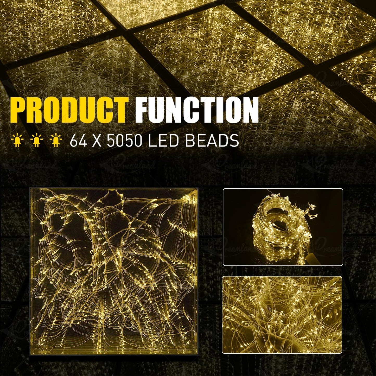 MOKA SFX 3D Mirror Gold Led Dance Floor Panels with Filght Case Nightclub Decoration Wedding Party Dancing Floor Tiles 8.2ft x 8.2ft 25pcs/lot (Magnetic)