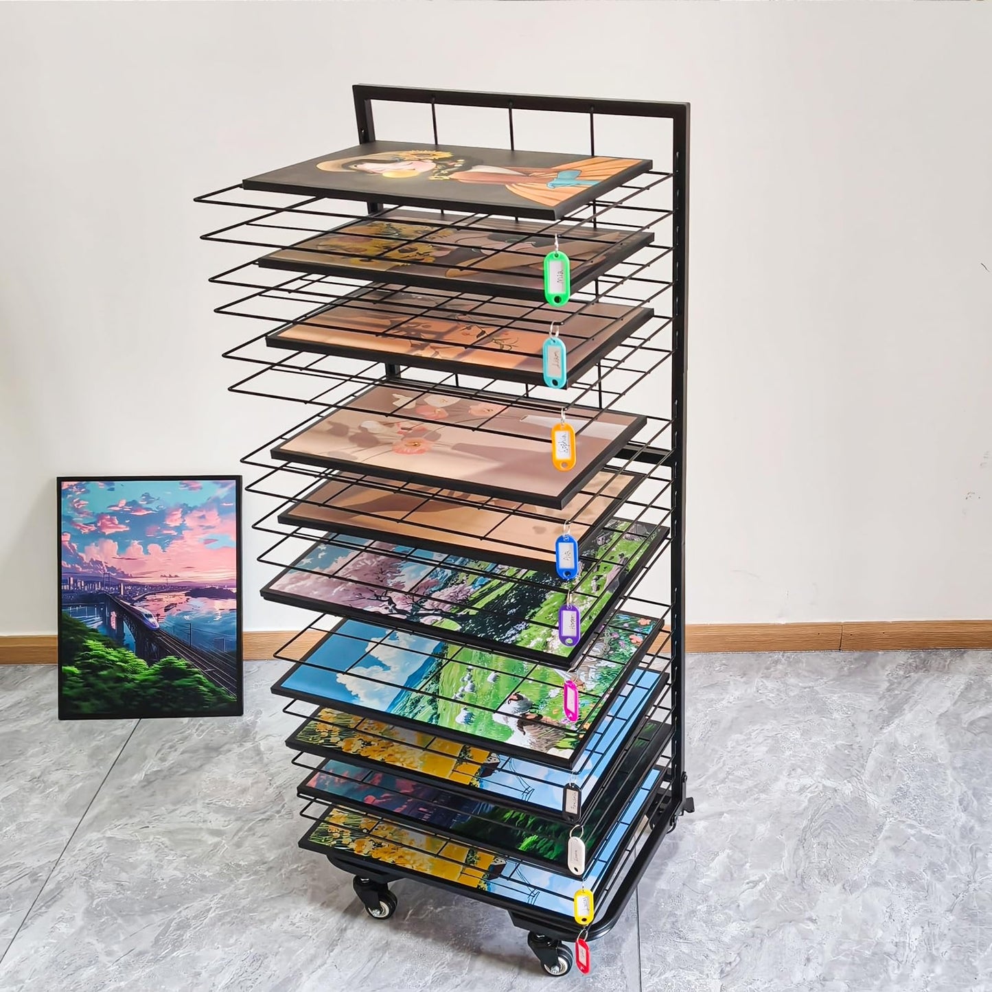 Xstermism Art Drying Rack for Classroom,Paint Drying Rack On Wheels with 19 Removable Shelves,Study Metal Art Storage Rack for Art Studios,Schools