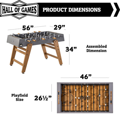 Hall of Games 56” Kinwood Foosball Table Competition Size, Durable and Stylish with Tabletop Sports Soccer Balls, Perfect for Family Game Rooms