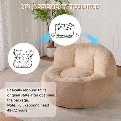 Amacv Oversized Bean Bag Chairs,Multicolor Faux Fur Couch Filled with Shredded Sponge,Large Lounger Sofa for Living Room,No Assembly Required,Brown+Camel