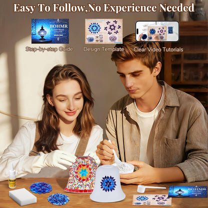 DIY Turkish Mosaic Candle Warmer Lamp Kit, Stained Glass Wax Melt Warmer Lamp Making Kit- Easy,Fun, No Experience Needed, Mosaic Art &Craft Project Kits for Adults &Teens, Make Your Own Lamp, Blue