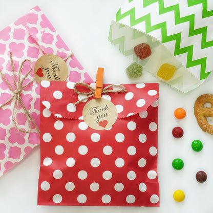 KEYYOOMY 100 Pcs Orange Candy Buffet Bags Small Cookie Bags Polka Dot Paper Treat Bag for Wedding Birthday Party (5 inch x 7 inch)