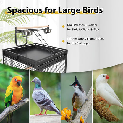 64.4" Tall Large Bird Cage, Metal Parrot Cage with Rolling Stand, Play Top & Bowls - Bird Aviary for Parrots, Parakeets, Conures, Cockatiels, Indoor Outdoor Aviary for Outside Porch Garden Yard