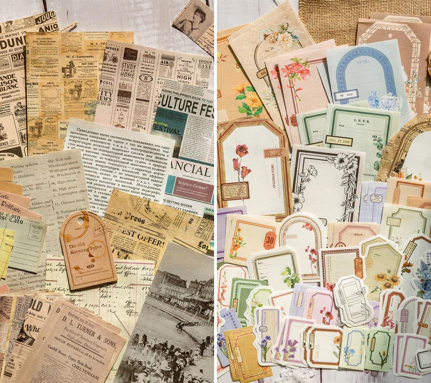 VIVIQUEN 400 Sheets Vintage Textured Scrapbook Paper Set – 4 Nature Themes Retro Mixed Special Paper for Scrapbooking Planner Bullet Junk Journal Supplies Collage Card Embellishment