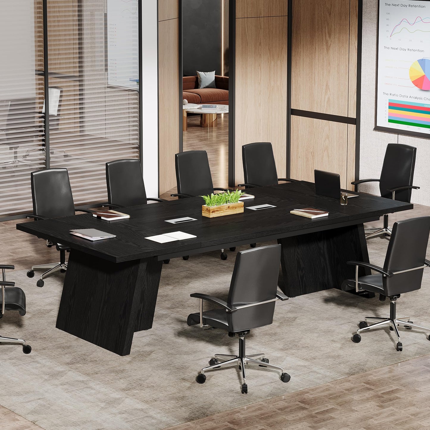 Tribesigns 8ft Conference Table, Large Meeting Table for 8-10 People, Business Seminar Furniture for Office Conference Room (1, Black)
