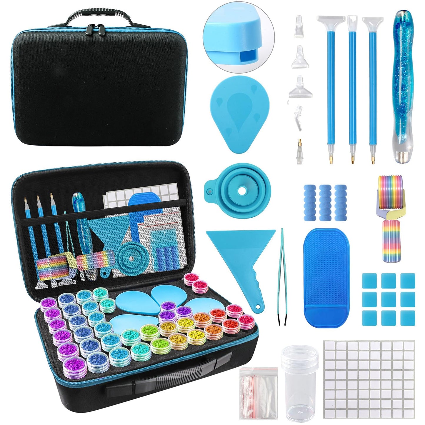 Aicmerk 60 Slot Diamond Art Storage Containers, Portable Diamond Painting Organizer with Tools, Leak Proof Bead Storage Container for Craft Supplies and DIY Art Accessories