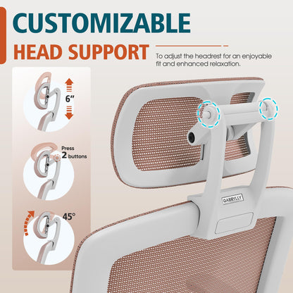 GABRYLLY Ergonomic Office Chair, High Back Home Desk Chair with Headrest, Flip-Up Arms, 90-120° Tilt Lock and Wide Cushion, 300LBS Mesh Chairs for Man Woman, White Task Chair(Pink,GY01WPK)