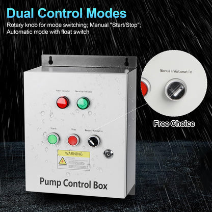 3 HP Well Pump Control Box, 220V 10A Three-Phase, with AC Contactor, Safe & Reliable for Submersible Well Pump, Manual/Automatic Dual Operating Modes, Start/Stop Device with Float Switch