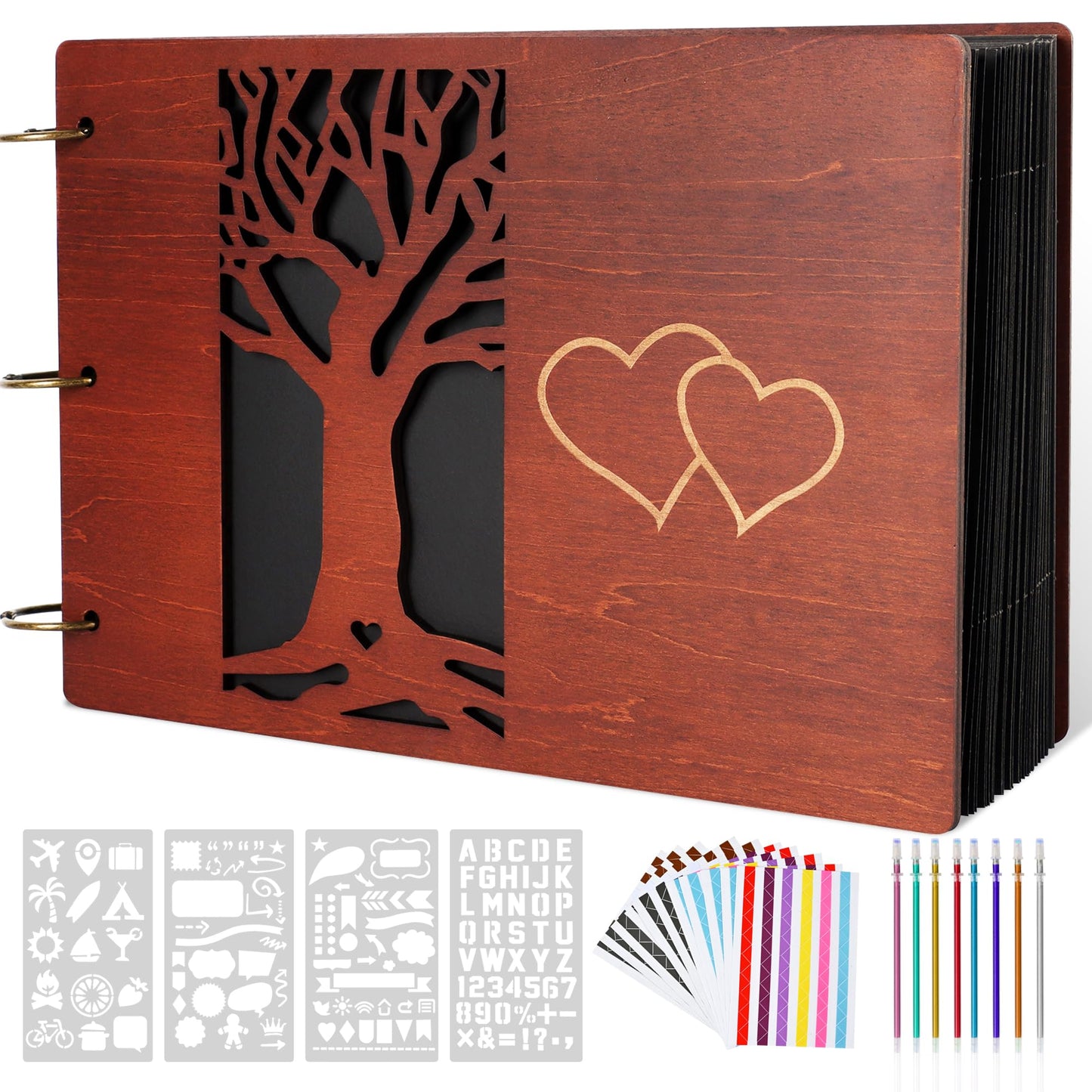 Giiffu Wooden Family Scrapbook Album, DIY Photo Memory Book with Family Tree Design, 100 Pages Personalized Scrapbooking Album, Gift for Mother’s Day, Baby Shower & Family Keepsake