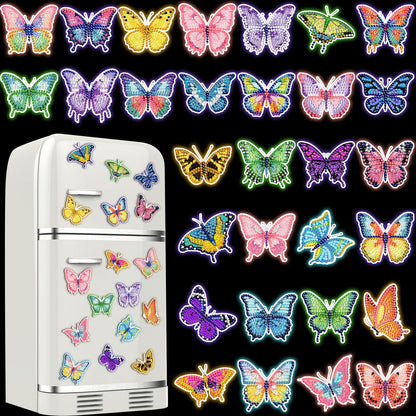 30 Pcs Butterfly Diamond Painting Magnets Luminous Butterfly Diamond Art Kits for Refrigerator Spring Fridge Magnet Stickers for DIY Craft Home Decors