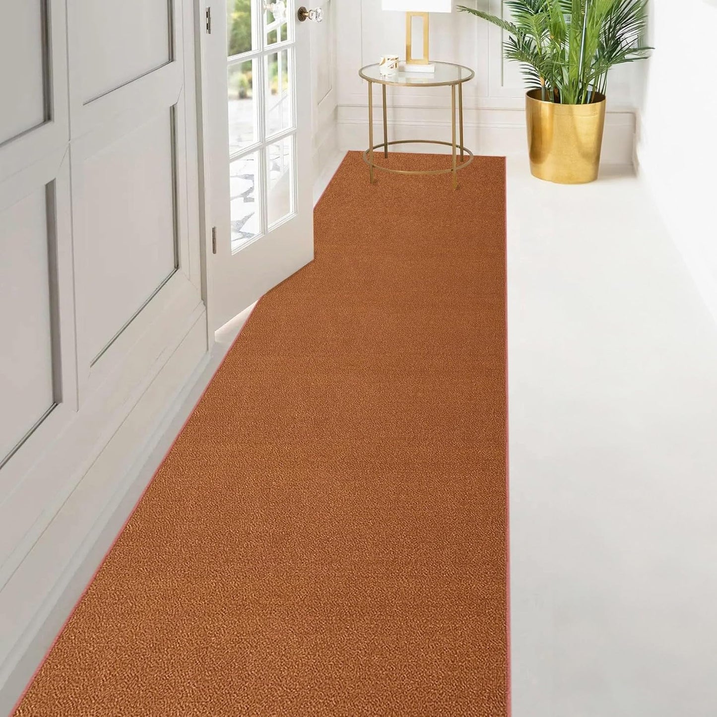 Kapaqua Custom Length Solid Color Runner Rug, Non-Slip Rubber Backing for Hallway, Stair, Kitchen, Living Room, Burnt