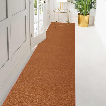 Kapaqua Custom Length Solid Color Runner Rug, Non-Slip Rubber Backing for Hallway, Stair, Kitchen, Living Room, Burnt