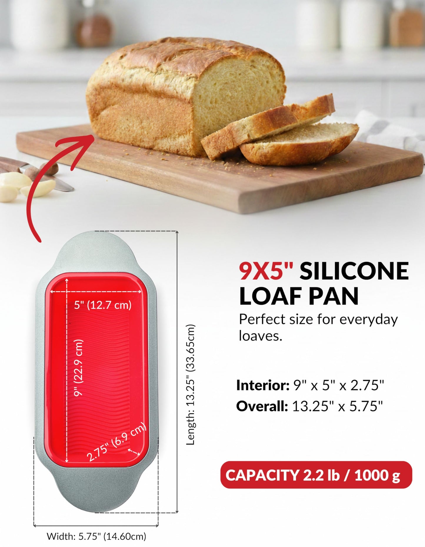Boxiki Kitchen Premium Non-Stick Silicone Bread Loaf Pan, 9x5 Inches – Heavy-Duty Steel Frame, Non-Toxic, BPA & PFOA Free – Perfect for Pound Cakes, Breads, & More.