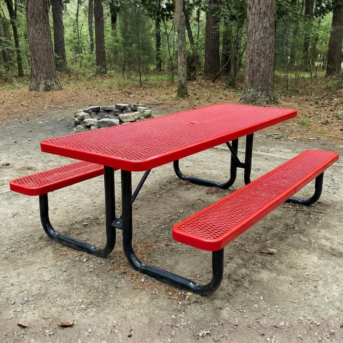 6' Rectangular Heavy-Duty Expanded Metal Red Picnic Table