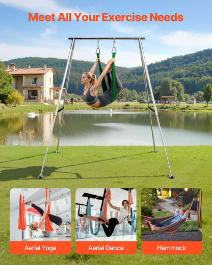 VEVOR Adjustable Yoga Aerial Rig, Aerial Silk Stands with Height Adjustable 5-11FT, Portable Stainless Steel Rig& Aluminum Frame Legs, Fit with Hoops/Lyra/Silks/Hammock