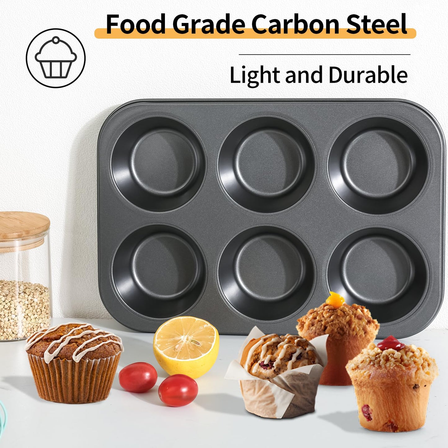Audingull Jumbo Muffin Pan 6-Cups Cupcake Pan, Premium Large Muffin Tin for Baking, Non-Stick and Thickened Carbon Steel Jumbo Cupcake